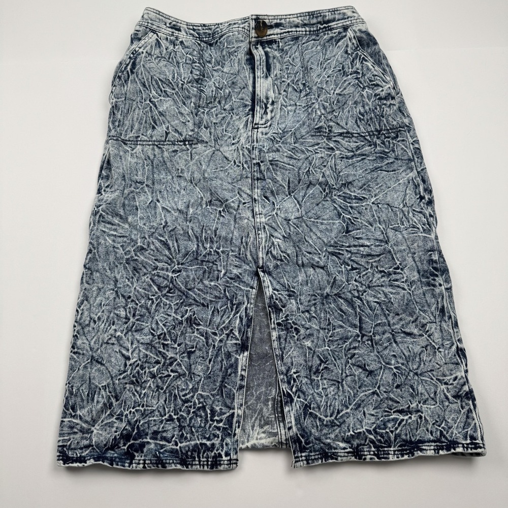 Who What Wear Skirt Womens 12 Blue Crinkle Denim Split Front Midi 100% Cotton